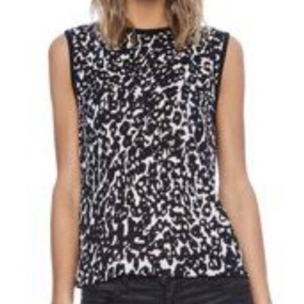 A.L.C. Black and White Silk Sleeveless Blouse